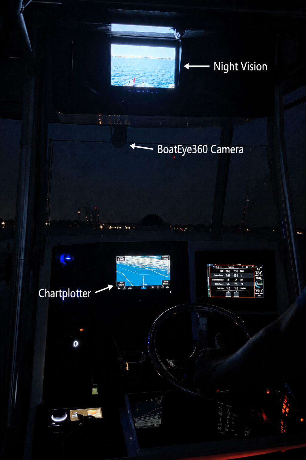 Night vision feed displayed at the helm next to the chartplotter